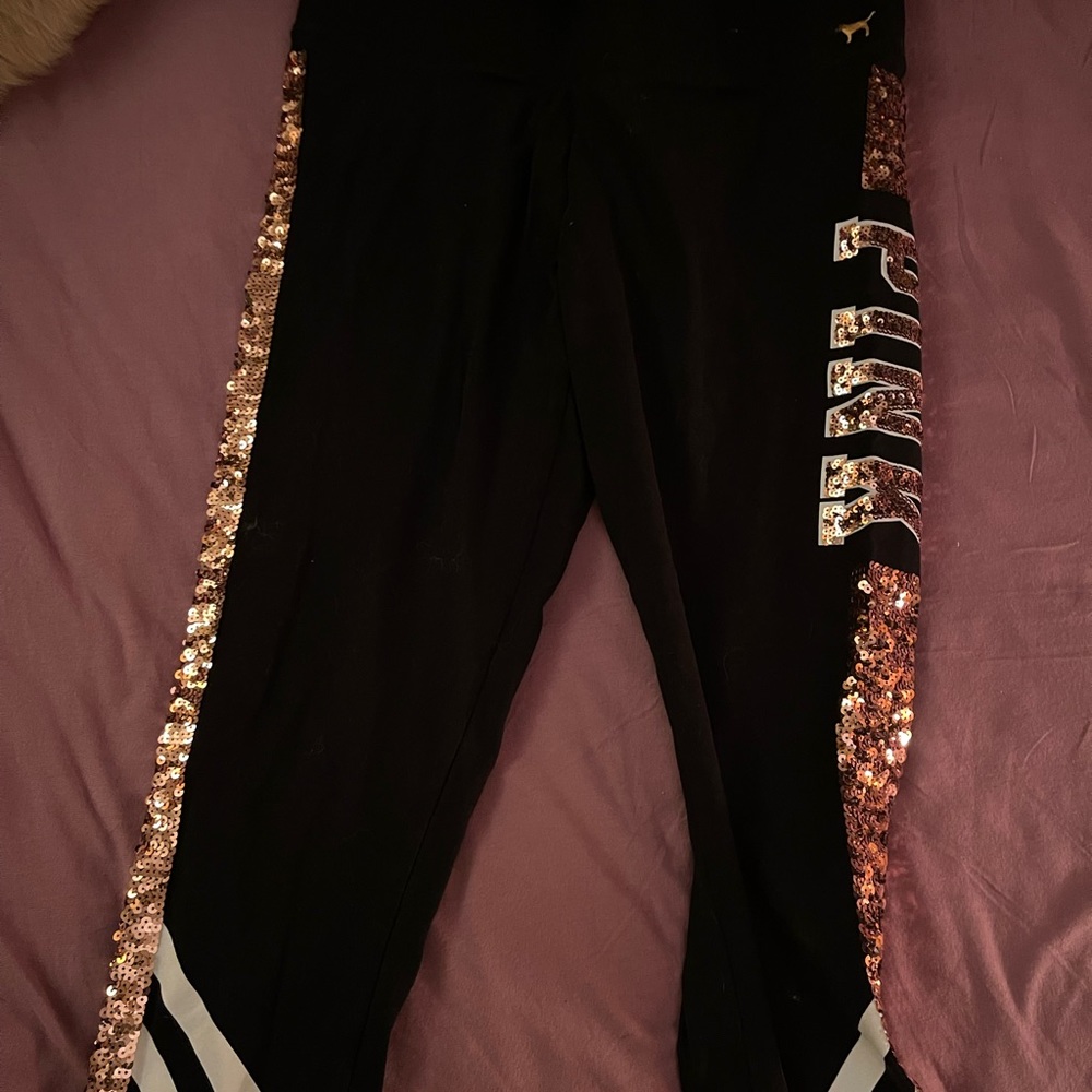 Vs pink gold sequin yoga legging